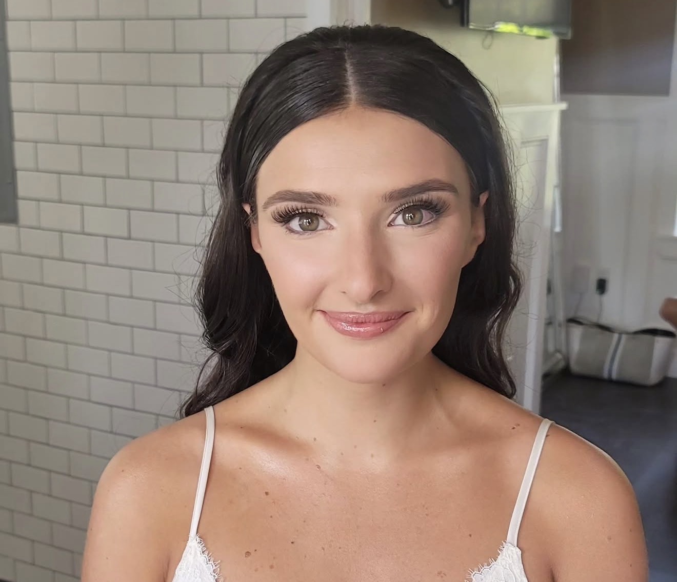 Brunette bride with fresh dewy skin and lashes